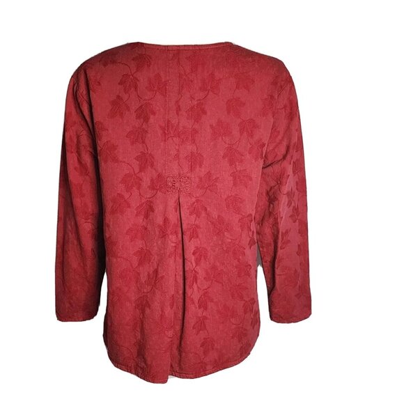 Eucalyptus Long Sleeve Top Size XS Hand Crafted Guatemala Solid All Red Textured - Picture 3 of 6